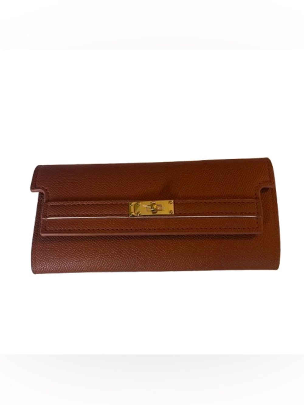 Faux Textured Leather Kelly Style Flap Wallet Brown GHW